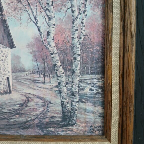 Barn Farmhouse Country Rustic Art Print on board Signed 1974 Wood Frame 13x15" - Picture 6 of 16